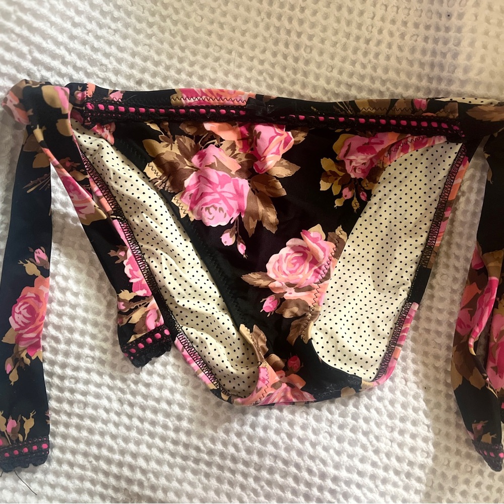 Betsey Johnson Black and Pink Floral Bikini - Picture 3 of 11